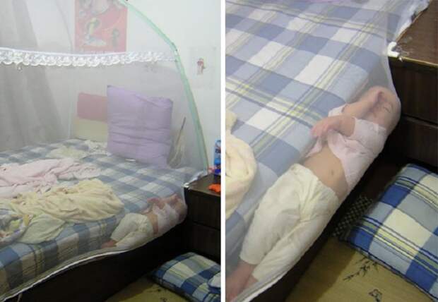 Даже защитная сетка не помогает удержать ребенка от лучшей позы во сне.