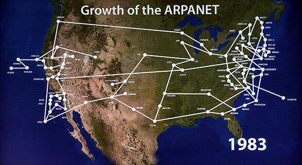 Карта ARPANET, предшественника интернета, по состоянию на 1983 год