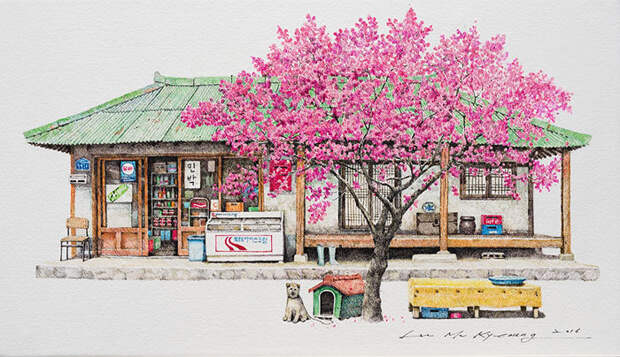 Художница провела 20 лет, делая изумительные эскизы маленьких магазинов Южной Кореи