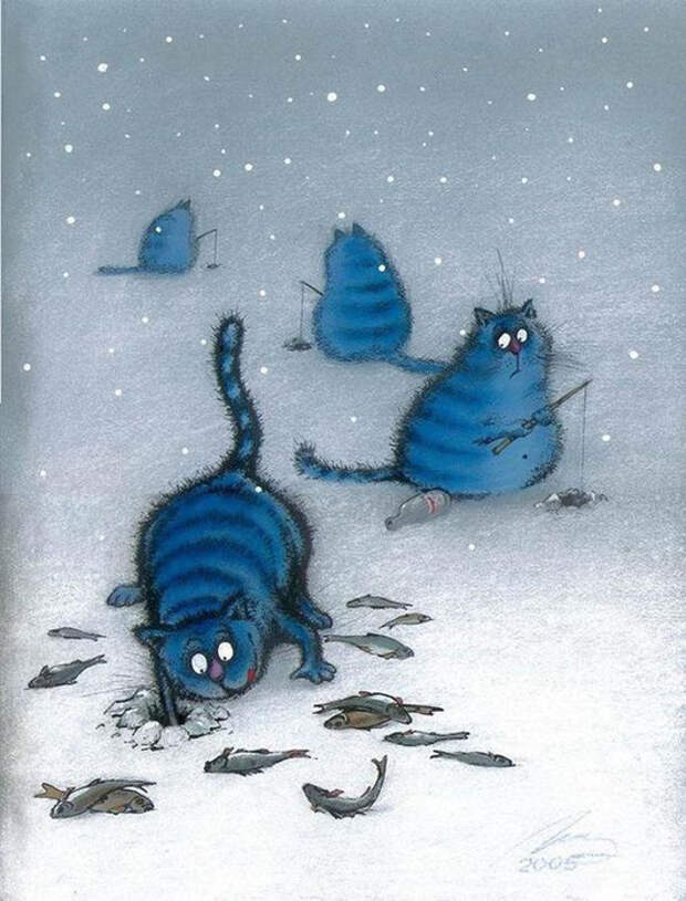 20 выразительных котиков синего цвета от художницы из Минска