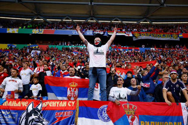 Две группы сербских фанатов устроили драку из-за албанского флага на Евро-2024