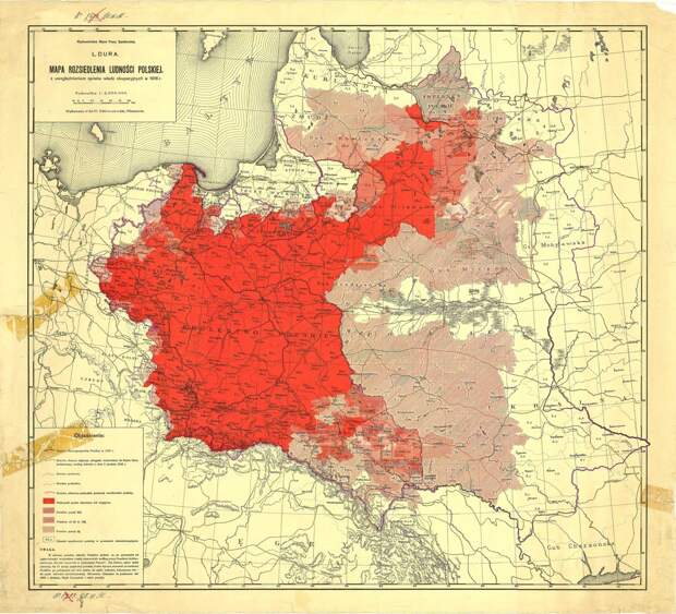 Карта польского население, по спискам 1916 года исторические карты, карта, картография, карты, редкие карты