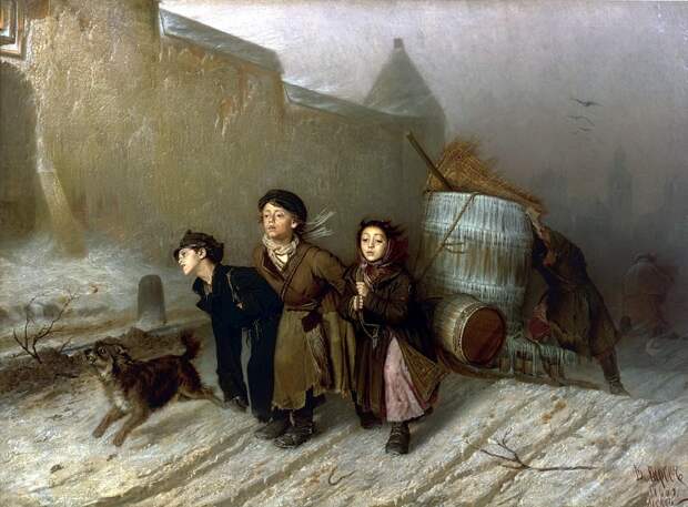Тройка (Ученики мастеровые везут воду). В. Перов, 1866 год. | Фото: 900igr.net.