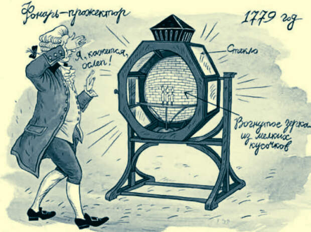 В 1779 году Кулибин сконструировал то, что можно назвать прожектором.