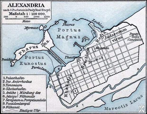 Карта Александрии с районом Брухейон