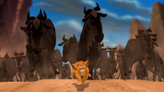 Бегущее стадо гну в мультфильме «Король-лев»