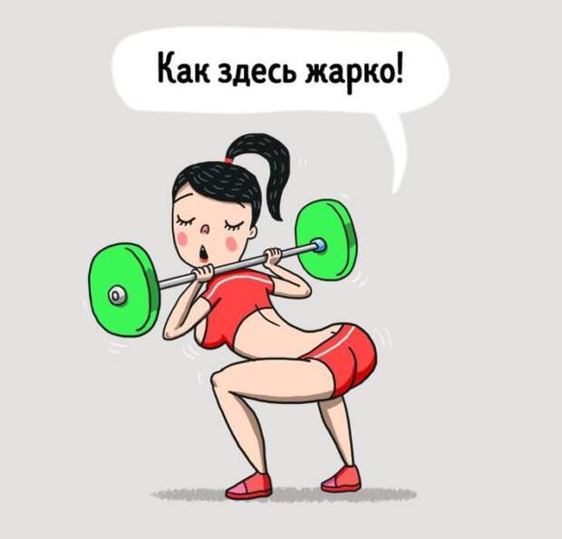 девушки в фитнес-клубе рисунок девушки со штангой