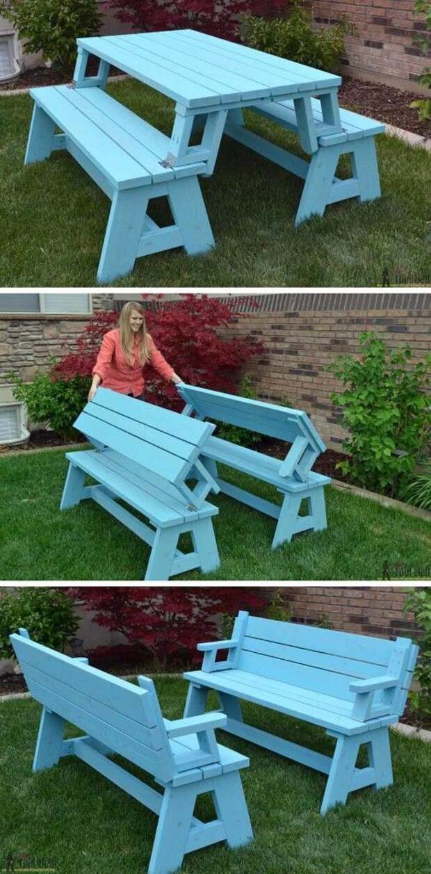 nice Convertible Picnic Table and Bench - Her Tool Belt: 