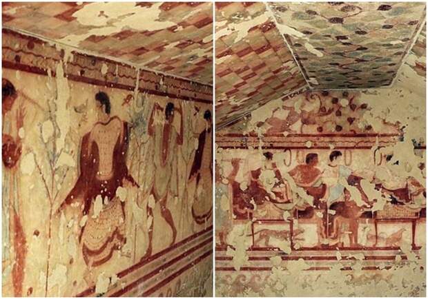Фрагменты этрусской фрески из Гробницы Леопардов, пятый век до нашей эры.