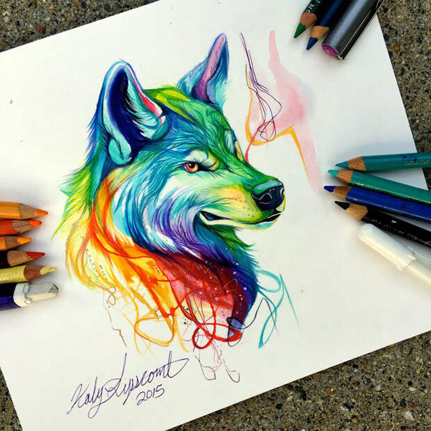рисунки диких животных карандашами и маркерами 