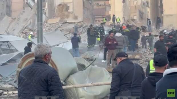 RT показал место обрушения здания в Бейруте после израильской атаки