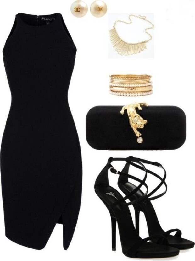 Модные луки с черным платьем