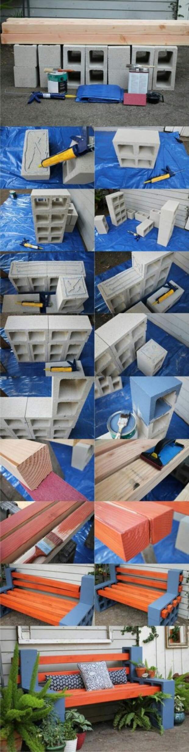Идея на дачу pinterest, скамейки, бетонные блоки, дизайн, длиннопост