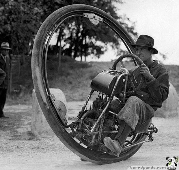 Одноколёсный мотоцикл, способный достигать максимальной скорости почти в 150 км/ч (1931) история, ретро, фото, это интересно
