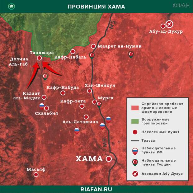 Зоны контроля на севере провинции Хама.