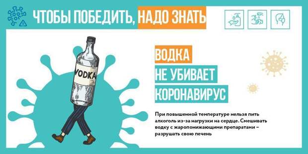 Употребление спиртного в качестве профилактики коронавируса и в случае заражения навредит организму. Фото: mos.ru