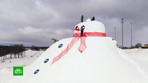 В Калужской области появился гигантский снеговик с 3-метровой морковкой