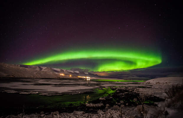 Насладитесь световым спектаклем в Акюрейри – втором по величине городе Исландии.