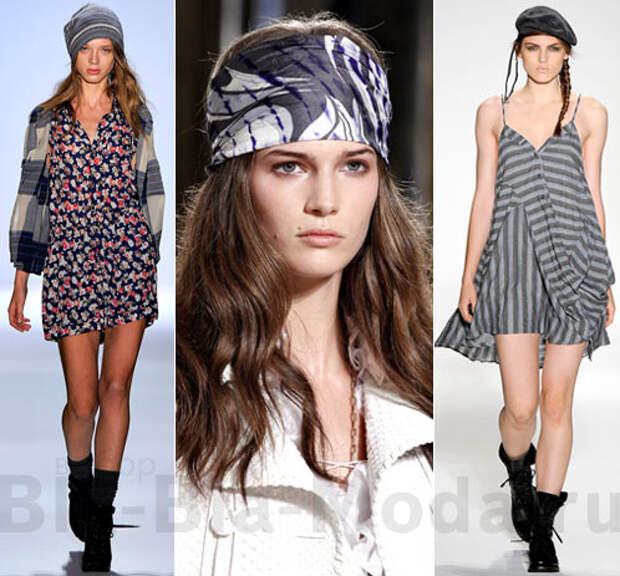 Модные головные уборы: (1) шапка Charlotte Ronson, (2) платок Emilio Pucci, (3) берет Nicholas K