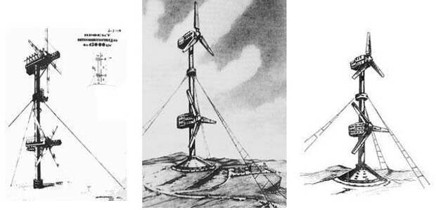 Проект ветряной электростанции в Крыму, 1935. Картинка отсюда: http://eurotourist.club