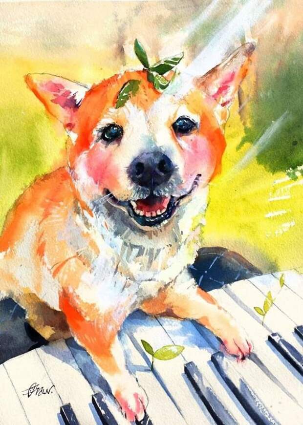 Акварельные рисунки собак от художника Draw An