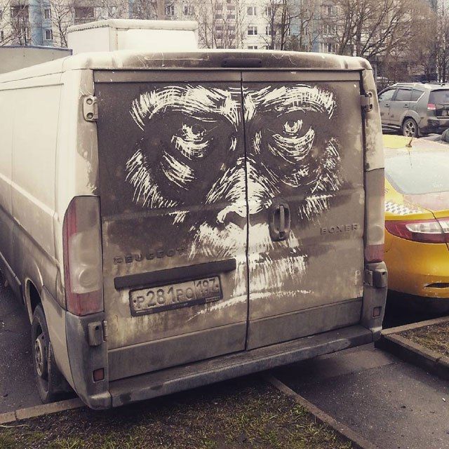 Рисунки на грязных авто от московского художника Рисунки на грязных авто от московского художника