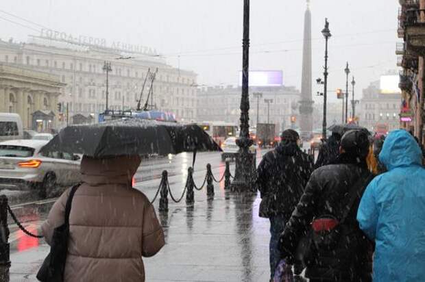 Понедельник начнется для петербуржцев с мокрого снега и гололеда