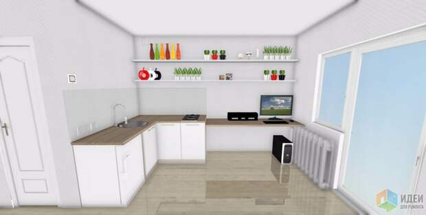 проект кухни-кабинета-гостиной