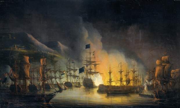 Het bombardement van Algiers, ter ondersteuning van het ultimatum tot vrijlating van blanke slaven, 26-27 augustus 1816