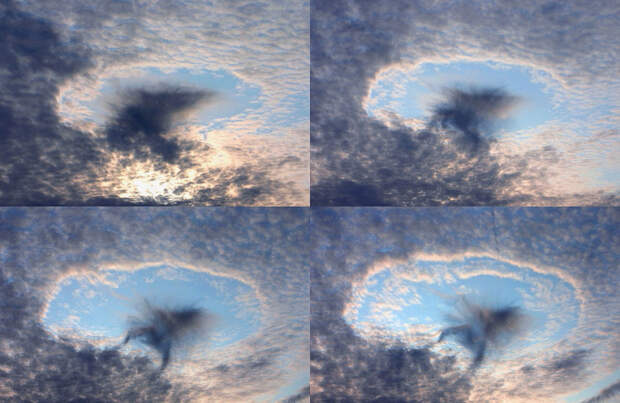 Эффект Fallstreak в перисто-кучевых облаках