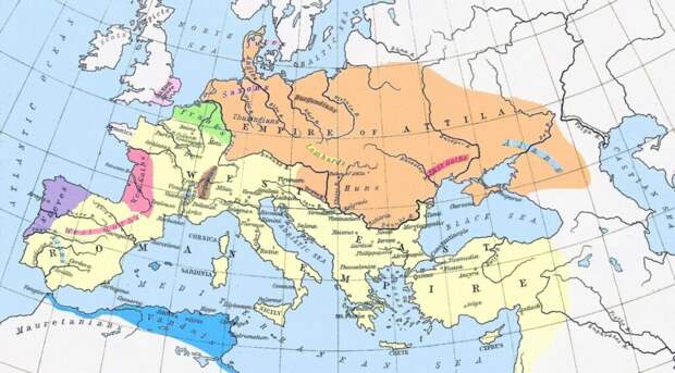 Карта Европы в середине V века н. э.