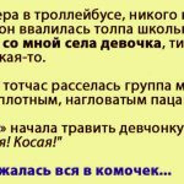 Ехала я вчера в троллейбусе и тут в салон ввалилась толпа школьников…