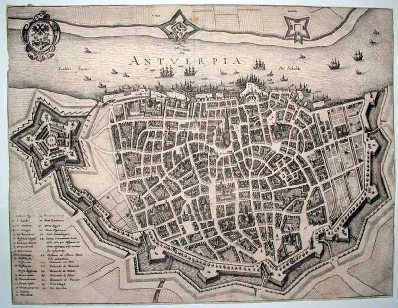 Антверпен. План от 1642 года, наклонен на 90 градусов
