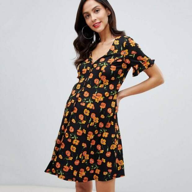 ASOS Maternity Button Through Dress With Frill Sleeves