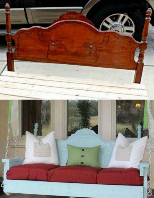 Используй деревянное изголовье старой кровати в качестве основы для качелей! до и после, идея, мебель, ремонт, своими руками, фантазия