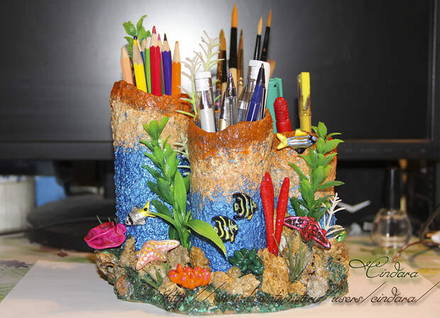 Подставка  под карандаши и ручки "Коралловый риф" + небольшой МК.