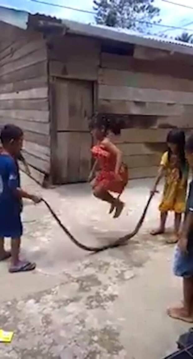 Вьетнамские дети прыгают через змею как через скакалку