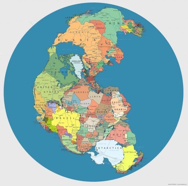 Как выглядела бы карта мира, если бы Пангея существовала до сих пор Пангея, земля, интересно, карта, наука, познавательно