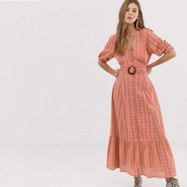 ASOS Design Broderie Maxi Dress With Wooden Belt