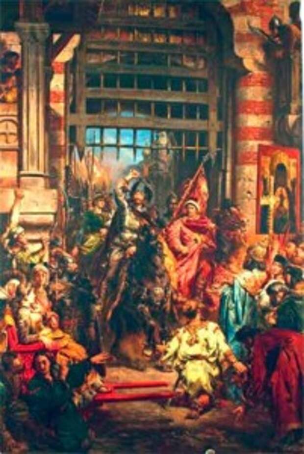 Болеслав Храбрый и его зять Святополк у Золотых ворот Киева (картина Яна Матейко).