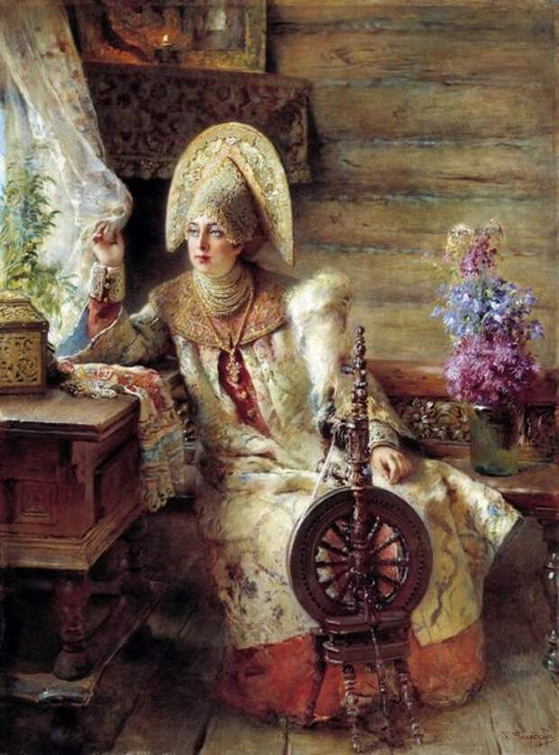 Боярышня у окна (с прялкой), 1890-е
