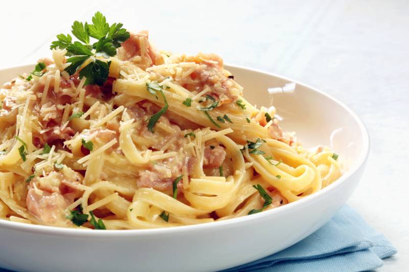Макароны с беконом