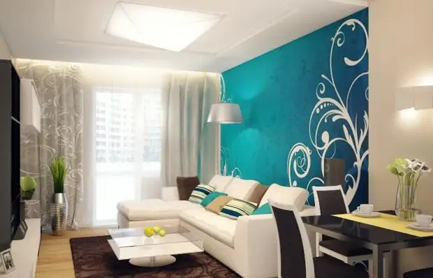 Интерьер в бежево бирюзовых тонах