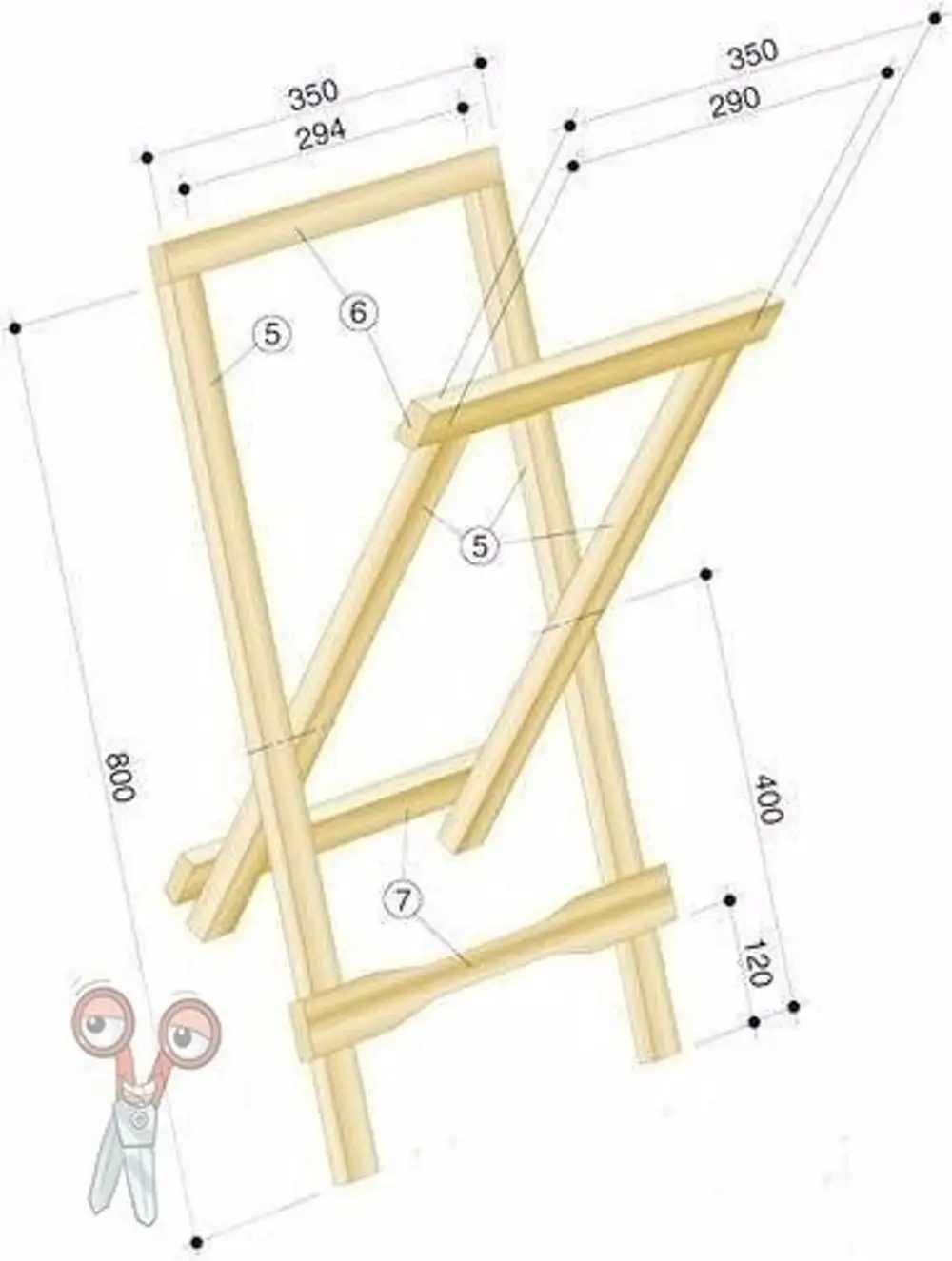 схема складного стула из бруса