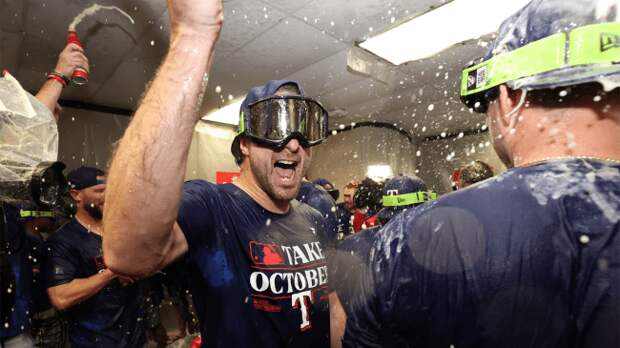max scherzer celebrates rangers alds win in locker room