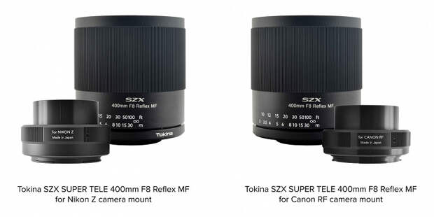 Объектив Tokina SZX Super Tele 400mm F8 Reflex MF скоро будет доступен в вариантах с креплениями Nikon Z и Canon RF