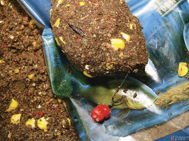 Чтобы рыбы вошли во вкус и быстро нашли приманку, используют кормушку Method. Прикормочную смесь, состоящую из поплавочной прикормки и зёрен, обминают вокруг кормушки Method, на крючок насаживают зерно кукурузы pop up.
