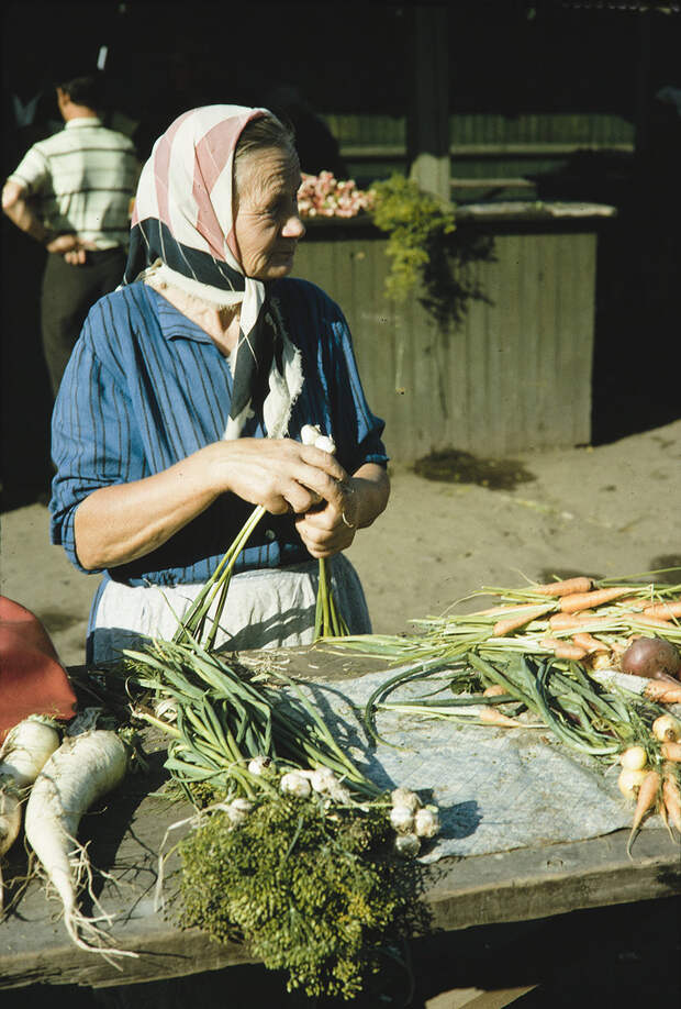 Russia, merchant selling vegetables at market. Siberia Russia, merchant selling vegetables at market. Siberia