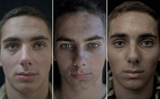 Портреты солдат до, во время и после службы