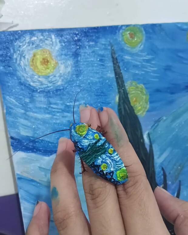 Филиппинская художница воссоздала знаменитые картины на дохлых тараканах